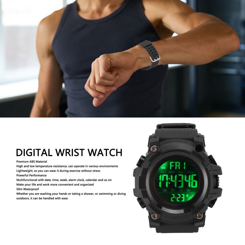 Digital Sports Watch 50m Waterproof Alarm Clock Electronic Watch with