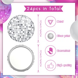 Qunclay 24 Pcs Disco Ball Compact Mirror 2.76 Inch Vintage Round Pocket Mirror Makeup Mini Mirror Handheld Portable Mirror for Purse, Women Gift Disco Party Supply Travel Daily (Classic Color)