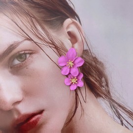 Flower Dangle Earrings Boho Layered Floral Petal Drop Earrings Statement Stud Earring for Women Teen Girls (purple)