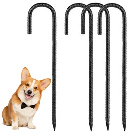 Black Rebar Stakes,12 Inch J Hook Heavy Duty Galvanized Ground Anchors Rebar Tent Stakes,4 Pack for Fence Tent Bounce House Outdoor Plants Artificial Turf Dog Chicken Coop Christmas Deer Wood Piles
