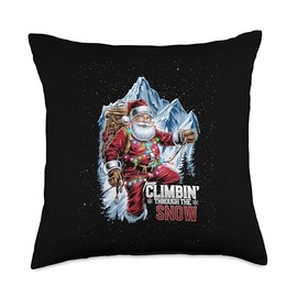 Climbing Santa Claus Christmas Mountain Snow Throw Pillow