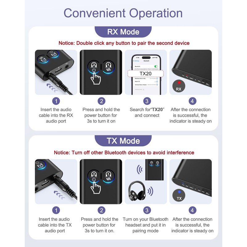 OQIMAX Bluetooth 5.2 Transmitter Receiver 2-in-1 Wireless Bluetooth Adapter Airplane