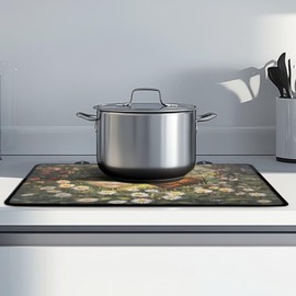 YUVAMAGIMO Daisy Rooster Stove Top Covers for Electric Stove Heat Resistant Cooktop Cover Non-Slip Mat for Glass Stove Top Protector 21 x 29 In Flat Top Oven Cover for Home Kitchen Decor