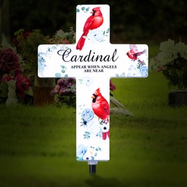 Yousoontic Cardinal Solar Stake Lights Outdoor Memorial Garden Stake Cross Lights for Grave Cemetery Cardinal Garden Decor Solar Cross for Patio Yard Pathway Lawn Memorial Decoration(Red Hummingbird)