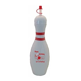 Large Bowling Pin Water Bottle - 32 ounce (White Birthday)