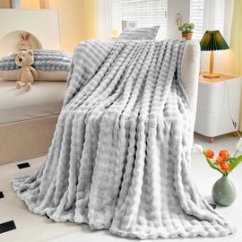 SHANNA Super Soft Warm Milk Velvet Cozy Bubbles 450 GSM Blankets Throws for Sofa Large Fluffy Versatile Blanket Bed Throw for Bedroom, Couch, Travel, Car, Camping (Grey, 130 * 160cm)