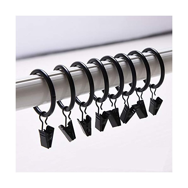 Musuntas 35 mm Diameter Multi-Purpose Curtain Clip Curtain Rod Curtain Rings with Clips Black Pack of 30