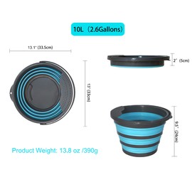 Collapsible Cleaning Bucket, 【2 Pack】Space Saving Outdoor Gardening Foldable Plastic Bucket w/Removable Filter, Durable BPA Free House Bucket for Hiking, Camping, Travel, 10L (2.6 Gallons) and 5L (1.3 Gallons) – Blue