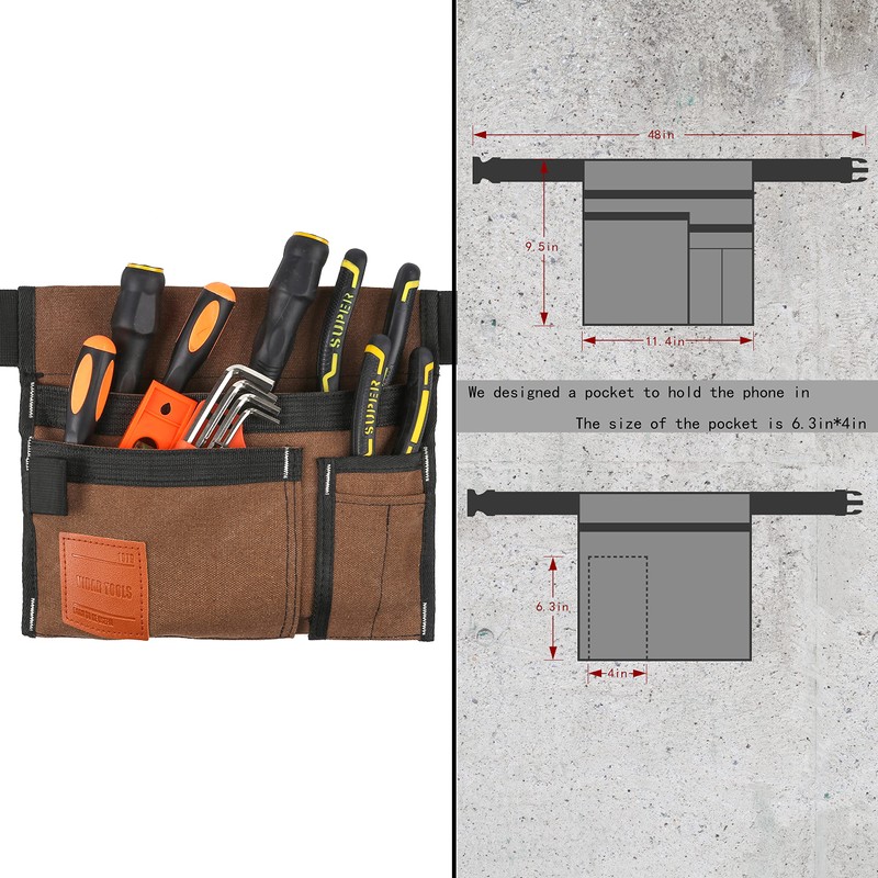 VIDAR TOOLS 6-Pocket Single Side Tool Belt Pouch/Utility Belt/Work Apron