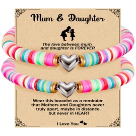 YIBONIKA Mum Daughter Gifts Matching Heart Bracelets for 2, Hand Woven Adjustable Colorful Beads Women's Bracelet for Mother-Daughter Women Girls Mothers Day Birthday Christmas