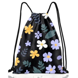 Zewurtuw Drawstring Backpack String Sports Bags for Swimming Waterproof Aesthetic Sackpack for Unisex Women Beach (13"×17")-Purple Flower