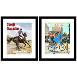 4 Pack Sports Magazine Frame Display 8.5 x 11.25 or 8.25 x 11 Magazine with 2 Sizes Mat, or 11x14 Photos without Mat, Magazine Display Frame with Shatter Resistant Plexiglass for Wall Hanging, Black