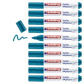 edding 4500 Textilmarker - orient-blau - 10 Stück - Rundspitze 2-3 mm - Textilstifte waschmaschinenfest (60 °C) zum Stoff bemalen - Stoffmalstift
