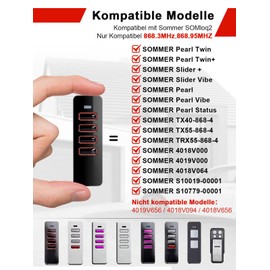 Wvoillty Garage Door Opener, Handheld Transmitter, 868 MHz, Garage Door Remote Control, 4 Channels, Compatible with Sommer 4018V000, 4019V000, S10019-00001, Rolling Code, 2 Pieces