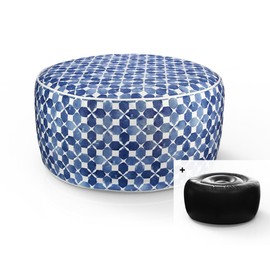 FBTS Prime Inflatable Footstool Ottoman Navy Geometry Round 21x9 Inch Patio Foot Stools and Ottomans Portable Footrest