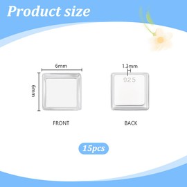 PH PandaHall 15 Stück 925 Sterling Silber Cabochon Fassungen Quadratische Lünetten Tablett Einstellungen Silber Schmuck Lünetten Für Foto Stein Harz DIY Schmuckherstellung