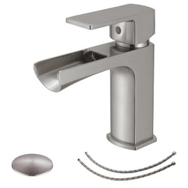 BWE Brushed Nickel Bathroom Faucets Single Handle Single Hole Bathroom Faucet with Pop Up Drain and Supply Line for Bathroom Sink Farmhouse RV Bathroom Basin Faucet