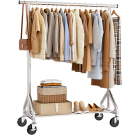 HYSEYY Clothes Rack, Rolling Clothing Rack for Hanging Clothes Load 380 LBS Portable Garment Rack with Sturdy Wheels, Metal Coat Rack Wardrobe Closet for Bedroom Laundry living Room, Silver