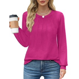 WIHOLL Womens Long Sleeve Tunic Tops To Wear with Leggings Fashion Tops for Women 2024 Hot Pink M