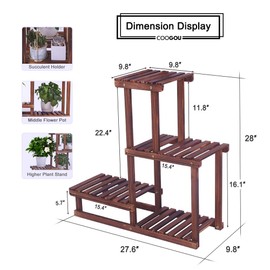 COOGOU Wood Plant Stand Indoor Outdoor 4 Tiers Plant Rack Corner Planter Shelf Flower Pot Holder for Living Room Garden Patio Yard Porch (Space Saving,27.6”,Small)