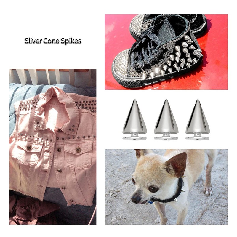 zhuohai 100 Pairs Cone Spikes Screwback Studs, Cone Silver Studs