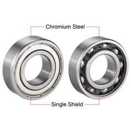 sourcing map 6205Z Deep Groove Ball Bearing Single Shield 60205, 25mm x 52mm x 15mm Chrome Steel Bearings (Pack of 1)