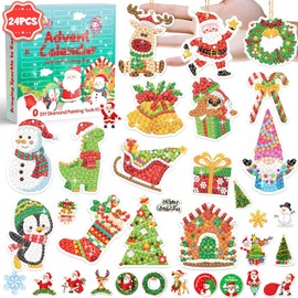 74PCS Diamond Painting Advent Calendar 2024 KIDS YOMESTE 24pcs Christmas Diamond Art Keychains, Xmas Countdown Calendar DIY Jewelry Making Kit Gifts & 50pcs Christmas Stickers