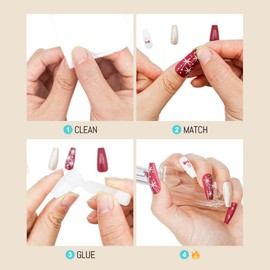 COCOBURI 24 pcs Press on nails Medium Length Shiny Coffin Fake Nails Acrylic Red Nails For Girls and Women