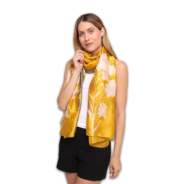 Trillion London® Silk Scarf| Mustard Floral Scarf | Silk Neck