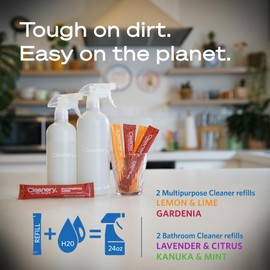 Household Cleaner Refill Powder Concentrate 4 Pack for Kitchen, Bathroom, Countertops, Tile, Stone, Cruelty Free, Plant & Mineral Based, Eco-Friendly, Makes 24oz Each, 4 Fresh Scents