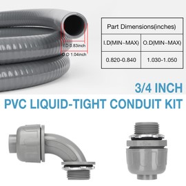 HOXHA 3/4 Inch 6 Ft Electrical Conduit Kit AC Whip Kit Flexible PVC Non Metallic Liquid Tight Conduit, Electrical Wire Conduit Pipe with Straight and 90-Degree Conduit Connector Fittings