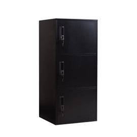 LYMOUYEE 3 Door Metal Vertical Storage Locker for School, Office, Home,Gym,Stackable Steel Storage Cabinet with Lock,Anti-Falling Device. (3 Door, Black)