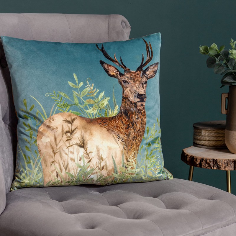 Wylder Nature Willow Stag Cushion Cover,Cyan,43 x 43cm