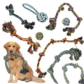 Weskur 9-Piece Rope Toy for Aggressive chewers Large Breeds. Featuring Heavy-Duty, 5-Knot Ropes, Massage Gums. Non-Toxic Cotton,Teething Puppies with Interactive,tug-of-war Long-Lasting chew Toy Set!