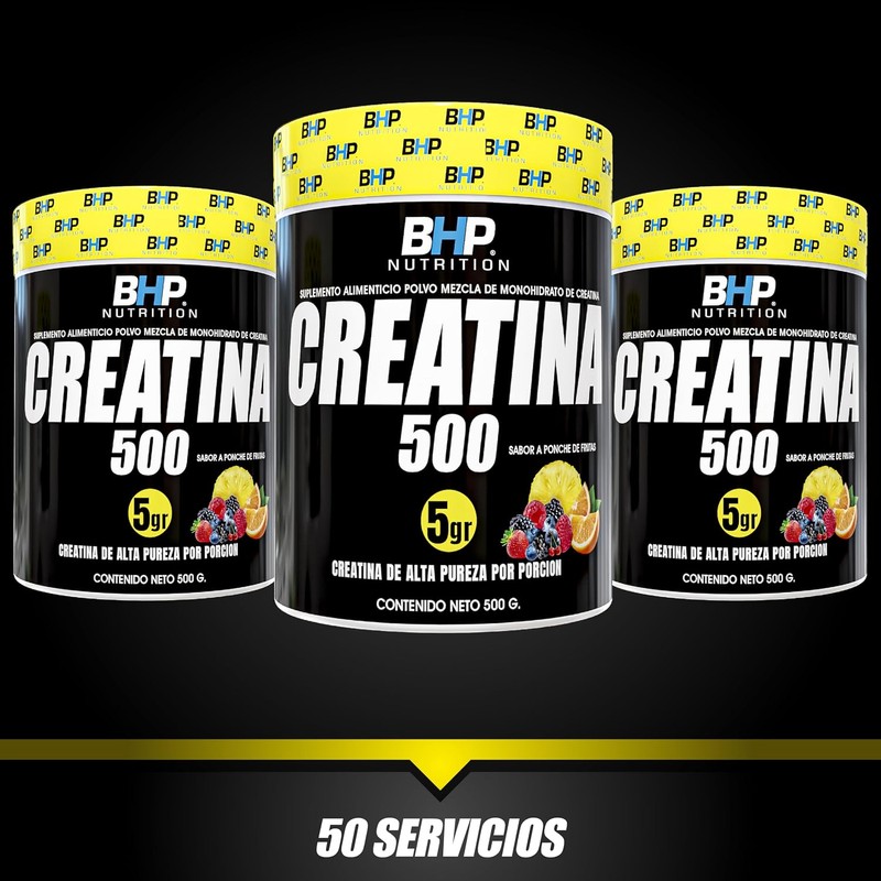 BHP NUTRITION- CREATINA ULTRA MONOHIDRATADA SABOR PONCHE 500grs
