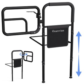 Ocarevian Adjustable Bed Rails for Elderly Adults, Safety Bed Guard Rails with Storage Pouch, Fits King Queen Full Twin Beds, Senior Bed Assist Rails (Black)