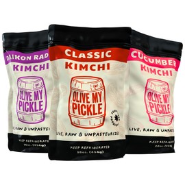 Olive My Pickle Fermented Kimchi Variety Pack - 48 oz | 3 Pack Classic, Cucumber Kimchi & Daikon Radish Kimchi | Napa Cabbage Fresh & Flavorful Korean Kimchi with Natural Probiotics for Gut Health