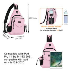 MOSISO Sling Backpack,Canvas Crossbody Hiking Daypack Bag with Anti-theft Pocket, Pink