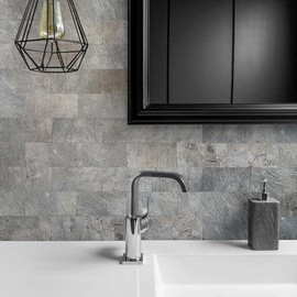 AULIGET 100 Piece Mountain Rock Peel and Stick Backsplash Wall Tiles, 3" x 6" PVC Faux Stone Stick on Tiles for Backsplash Kitchen, Bathroom, Laundry Room, Camper, Fireplace