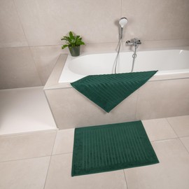 Rinsl Shower Mat, Bath Mat Set, 100% Cotton Terry Towelling, 700 g/m², Bath Mat, Quick Drying, Machine Washable, Forest Green (Dark Green, 50 x 70 cm, Pack of 2) (Dark Green, 50 x 70 cm)