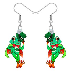 RAIDIN Acrylic St Patrick's Day Dangle Hook Earrings Gifts for Women Girls Cute Frog with Irish Shamrock Hat Earrings Jewellery for Festival Party Decorations, Acrylic, No Gemstone