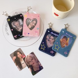 Kpop Photocard Holder with Keychain Y2K Star 3 inch Cute Mini Photo ID Card Holder Protector Stationery (Darker)