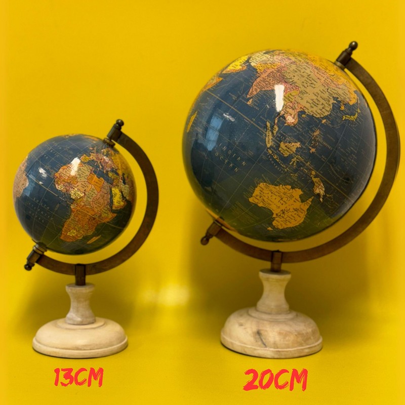EXERZ 13cm Antique Globe Ocean Blue with a Wooden Base,