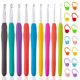 Vodiye Vodiye 23 PCS Crochet Hooks, Ergonomic Handle Crochet Hooks Set for Arthritic Hands, Comfortable Smooth Crochet Needles Extra Long? Knitting Needles with Stitch Markers, Rubber, Multicolor