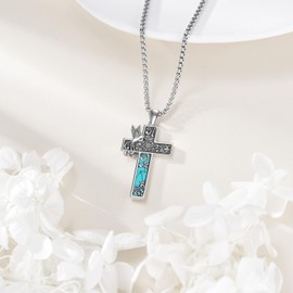 Grmdit Hummingbird Cross Necklace S925 Sterling Silver Turquoise Cross Pendant Necklaces for Women Hummingbird Turquoise Jewelry Gifts for Men Women