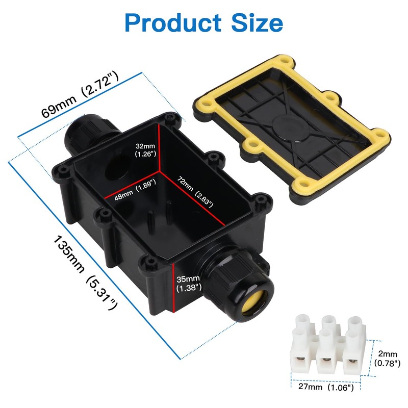 Helunsi Waterproof IP68 External Junction Box, 2 Way Outdoor Junction