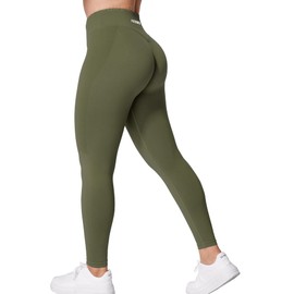 YEOREO V Waist Workout Leggings for Women Amplify Butt Lifting Scrunch Gym Leggings Seamless Yoga Pants, Dark Green, Small