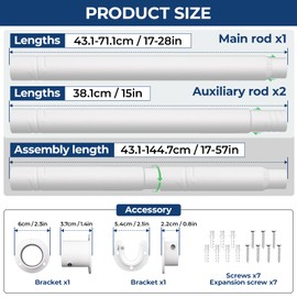 Mavivegue Closet Rod, 17 to 57 Inch Adjustable Closet Rods for Hanging Clothes, Heavy Duty Tension Rod, Black Curtain Rod, for Closet, Wardrobes, Bathroom, Laundry