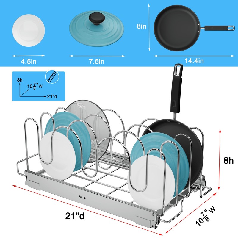 RITSU Slide Out Pan and Pot Lid Organizer for Cabinet,