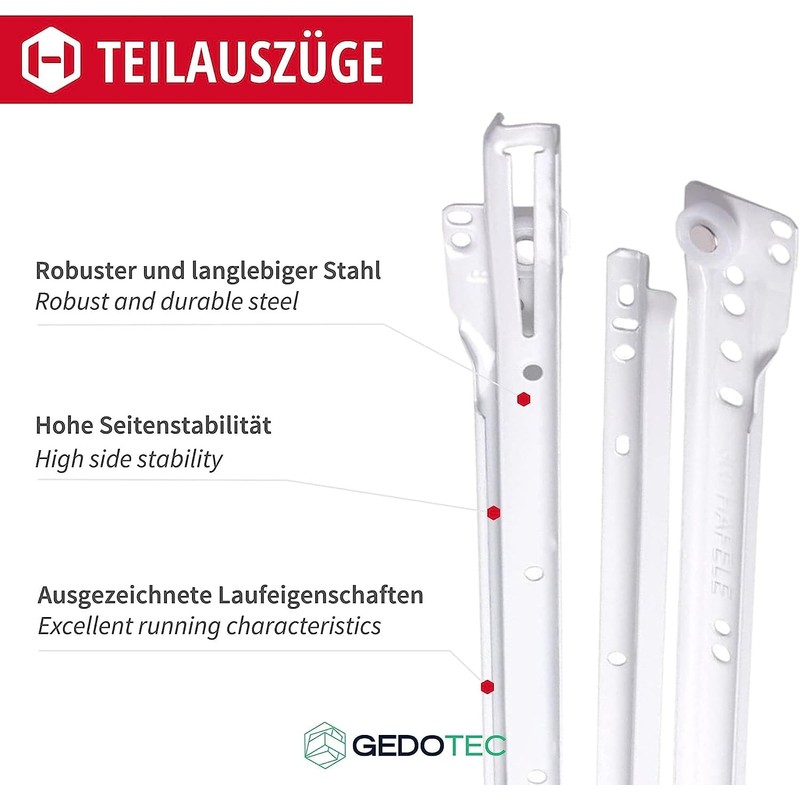 Gedotec Drawer runners with roller guide, partial extension, real, 1